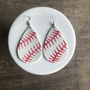 Faux leather baseball earrings